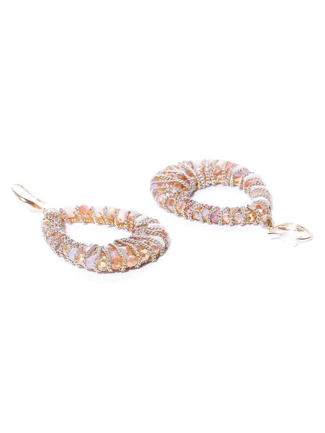 YouBella Peach-Coloured Gold-Plated Teardrop Shaped Drop Earrings